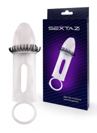 Закрытая насадка на пенис с подхватом мошонки и стимулирующими «ресничками» - Sextaz - в Омске купить с доставкой