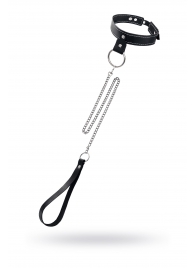 Черный узкий однослойный ошейник с серебристым поводком-цепочкой - Pecado - купить с доставкой в Омске