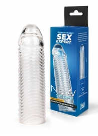 Прозрачная закрытая насадка на пенис с ребрышками - 16 см. - Sex Expert - в Омске купить с доставкой