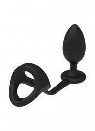 Черное эрекционное кольцо с анальной пробкой Cockstrap With Anal Plug - Dream Toys - в Омске купить с доставкой