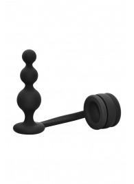 Черное эрекционное кольцо с анальной елочкой Cockring With Beaded Anal Plug - Dream Toys - в Омске купить с доставкой