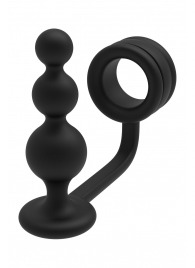 Черное эрекционное кольцо с анальной елочкой Cockring With Beaded Anal Plug - Dream Toys - в Омске купить с доставкой