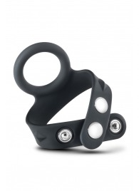 Черное эрекционное кольцо с подхватом мошонки на кнопках VS6 - Blush Novelties - в Омске купить с доставкой