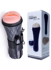 Телесный мастурбатор-вагина в черной колбе с вибрацией - Boys of Toys - в Омске купить с доставкой