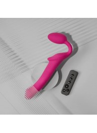 Ярко-розовый безремневой страпон Strap-on-me Vibrating Bendable Strap-On size M - Strap-on-me - купить с доставкой в Омске