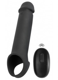 Черная вибронасадка для пениса с хомутом для мошонки и пультом ДУ Remote Controlled Penis Extension - Orion - в Омске купить с доставкой