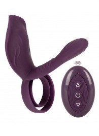 Фиолетовая насадка на член с клиторальным отростком и пультом ДУ RC Couple’s Vibrator 2 - Orion - в Омске купить с доставкой