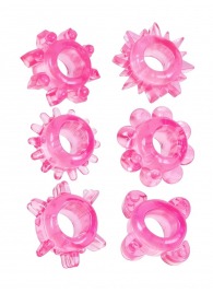Набор из 6 розовых эрекционных колец с различным рельефом - Erowoman-Eroman - в Омске купить с доставкой
