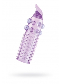 Гелевая фиолетовая насадка с шариками, шипами и усиком - 11 см. - Toyfa Basic - в Омске купить с доставкой
