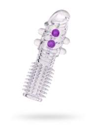 Гелевая прозрачная насадка с шариками и шипами - 14 см. - Toyfa Basic - в Омске купить с доставкой