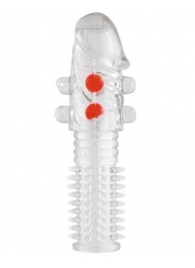 Гелевая прозрачная насадка с шариками и шипами - 14 см. - Toyfa Basic - в Омске купить с доставкой