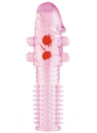 Гелевая розовая насадка с шариками и шипами - 14 см. - ToyFa - в Омске купить с доставкой