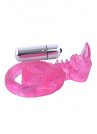 Розовая вибронасадка со стимулятор клитора   Язычок - Toyfa Basic - в Омске купить с доставкой
