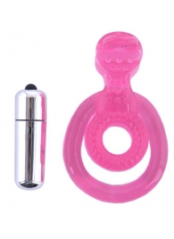 Розовая вибронасадка со стимулятор клитора   Язычок - Toyfa Basic - в Омске купить с доставкой
