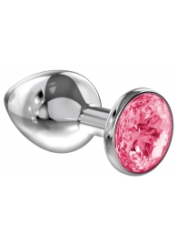 Большая серебристая анальная пробка Diamond Pink Sparkle Large с розовым кристаллом - 8 см. - Lola Games - купить с доставкой в Омске