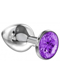 Малая серебристая анальная пробка Diamond Purple Sparkle Small с фиолетовым кристаллом - 7 см. - Lola Games - купить с доставкой в Омске