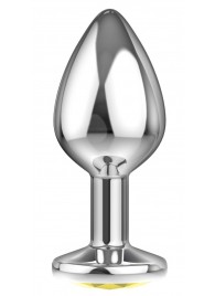 Малая серебристая анальная пробка Diamond Yellow Sparkle Small с жёлтым кристаллом - 7 см. - Lola Games - купить с доставкой в Омске