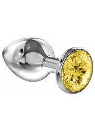 Малая серебристая анальная пробка Diamond Yellow Sparkle Small с жёлтым кристаллом - 7 см. - Lola Games - купить с доставкой в Омске