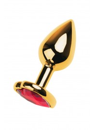 Золотистая анальная пробка с кристаллом-сердцем - 7,5 см. - ToyFa - купить с доставкой в Омске