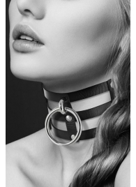 Чёрный тройной чокер с большим кольцом - Bijoux Pour Toi - купить с доставкой в Омске