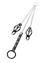 Черно-серебристые зажимы для сосков с кольцом для пениса TOYFA Metal - ToyFa - купить с доставкой в Омске