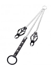 Черно-серебристые зажимы для сосков с кольцом для пениса TOYFA Metal - ToyFa - купить с доставкой в Омске