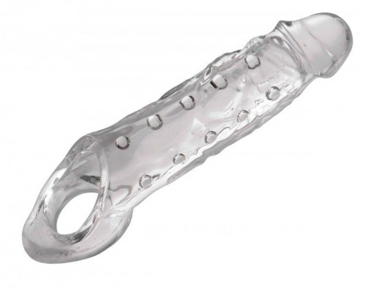 Прозразная закрытая насадка на пенис с поддержкой мошонки Clearly Ample Penis Enhancer - 22 см. - XR Brands - в Омске купить с доставкой