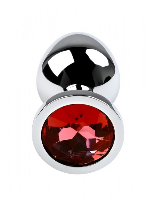 Серебристая коническая анальная пробка с красным кристаллом - 8 см. - ToyFa - купить с доставкой в Омске