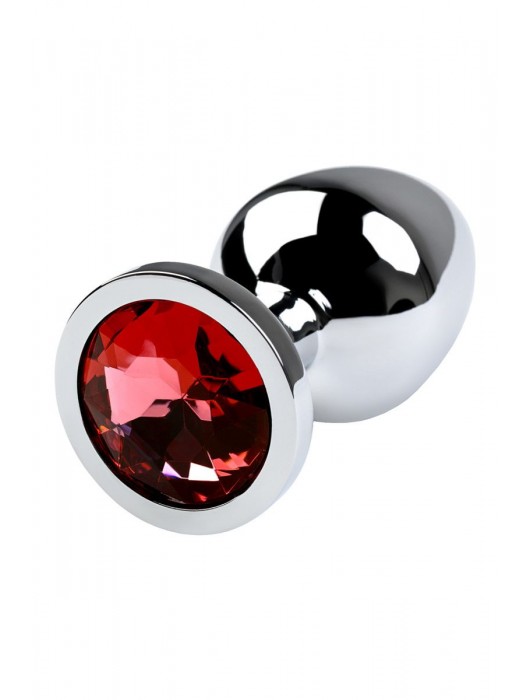 Серебристая коническая анальная пробка с красным кристаллом - 8 см. - ToyFa - купить с доставкой в Омске
