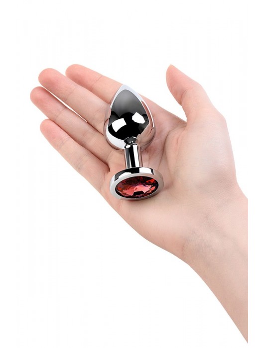 Серебристая коническая анальная пробка с красным кристаллом - 8 см. - ToyFa - купить с доставкой в Омске