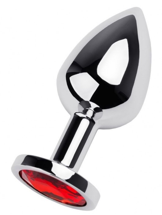 Серебристая коническая анальная пробка с красным кристаллом - 8 см. - ToyFa - купить с доставкой в Омске