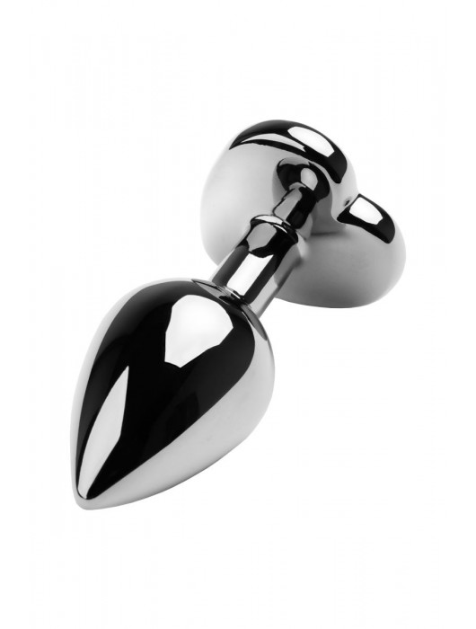 Серебристая коническая анальная пробка с красным кристаллом-сердечком - 7 см. - ToyFa - купить с доставкой в Омске