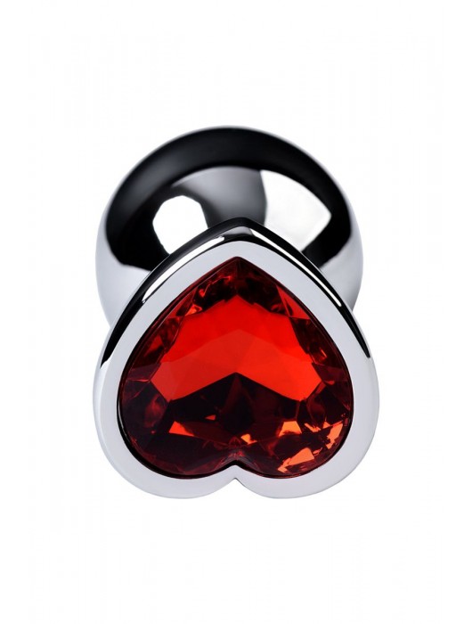 Серебристая коническая анальная пробка с красным кристаллом-сердечком - 7 см. - ToyFa - купить с доставкой в Омске