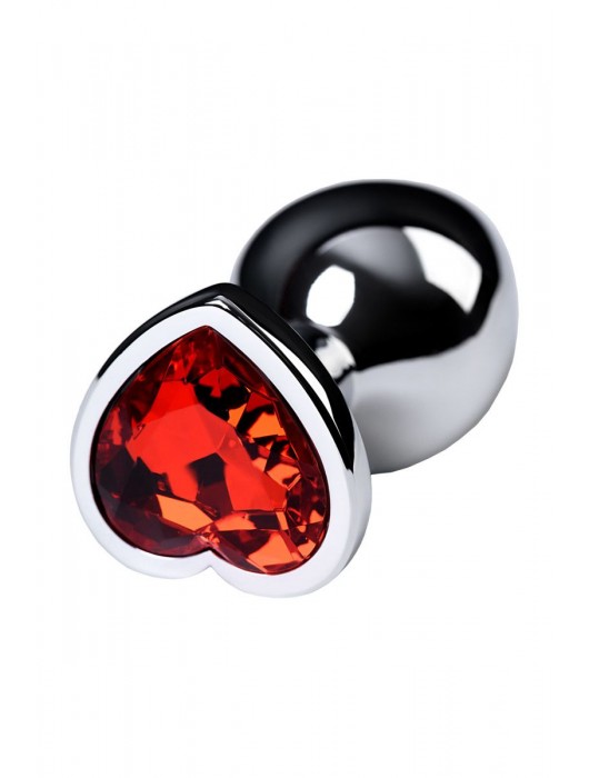 Серебристая коническая анальная пробка с красным кристаллом-сердечком - 7 см. - ToyFa - купить с доставкой в Омске