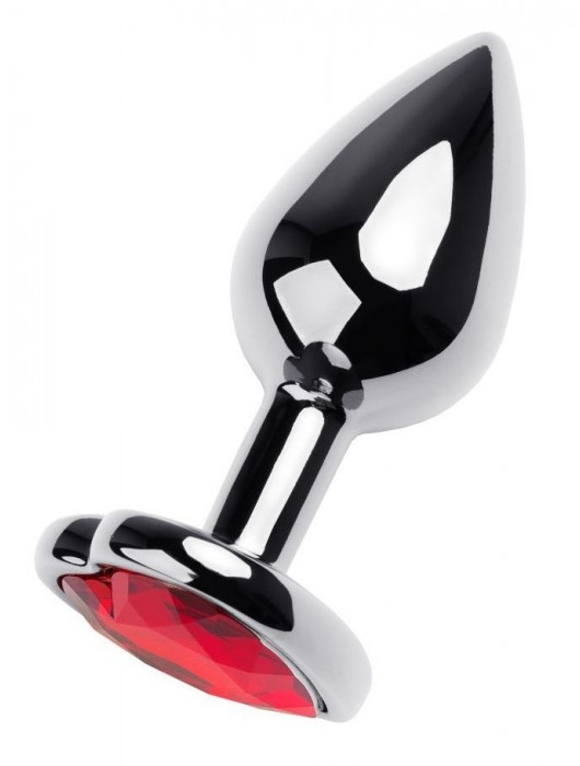 Серебристая коническая анальная пробка с красным кристаллом-сердечком - 7 см. - ToyFa - купить с доставкой в Омске