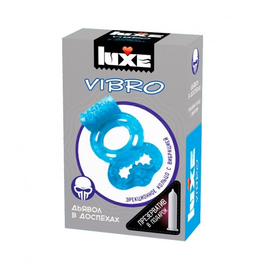 Голубое эрекционное виброкольцо Luxe VIBRO  Дьявол в доспехах  + презерватив - Luxe - в Омске купить с доставкой