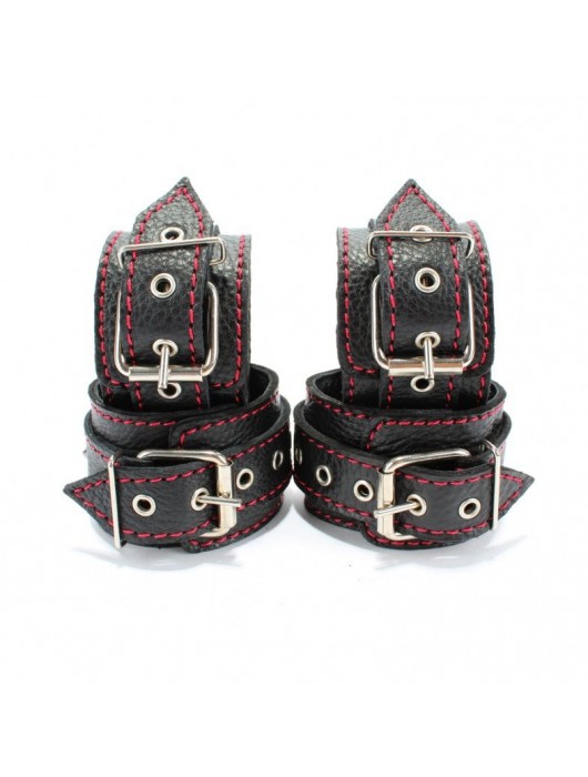 Черный бондажный набор с красной строчкой - БДСМ Арсенал - купить с доставкой в Омске
