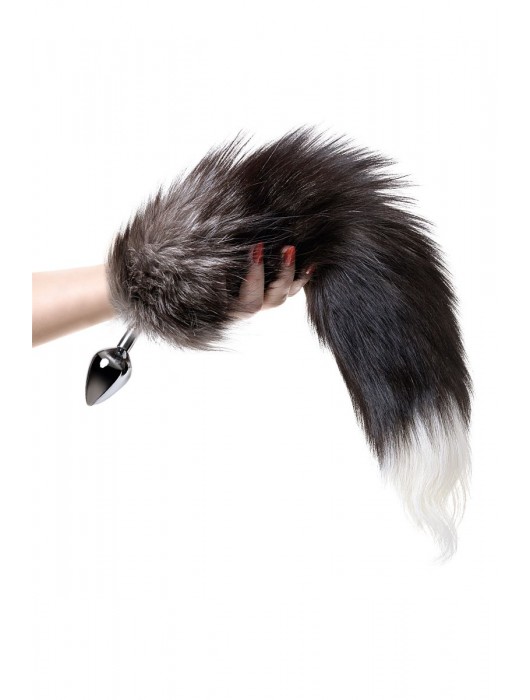 Серебристая металлическая анальная втулка с хвостом чернобурой лисы - размер S - ToyFa - купить с доставкой в Омске