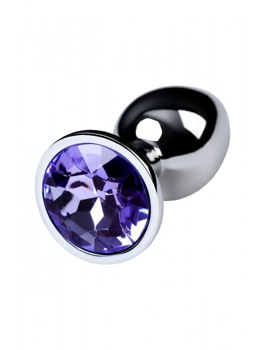 Серебристая конусовидная анальная пробка с фиолетовым кристаллом - 7 см. - ToyFa - купить с доставкой в Омске