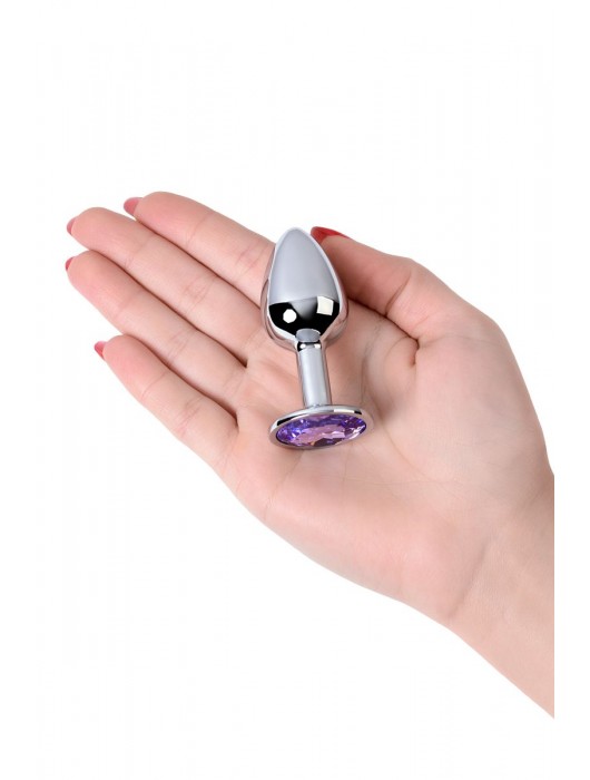 Серебристая конусовидная анальная пробка с фиолетовым кристаллом - 7 см. - ToyFa - купить с доставкой в Омске
