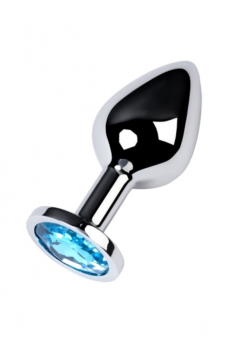 Серебристая конусовидная анальная пробка с голубым кристаллом - 8 см. - ToyFa - купить с доставкой в Омске