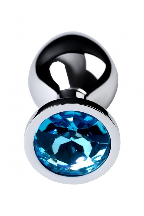 Серебристая конусовидная анальная пробка с голубым кристаллом - 8 см. - ToyFa - купить с доставкой в Омске