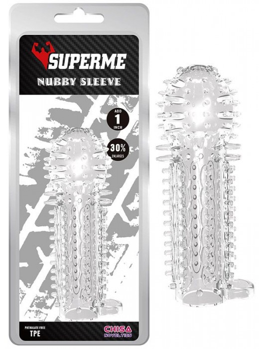 Закрытая прозрачная насадка на пенис с шипиками Nubby Sleeve - 14,5 см. - Chisa - в Омске купить с доставкой