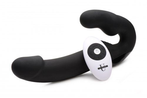 Черный безремневой страпон Urge Silicone Strap On с пультом ДУ - 24 см. - XR Brands - купить с доставкой в Омске