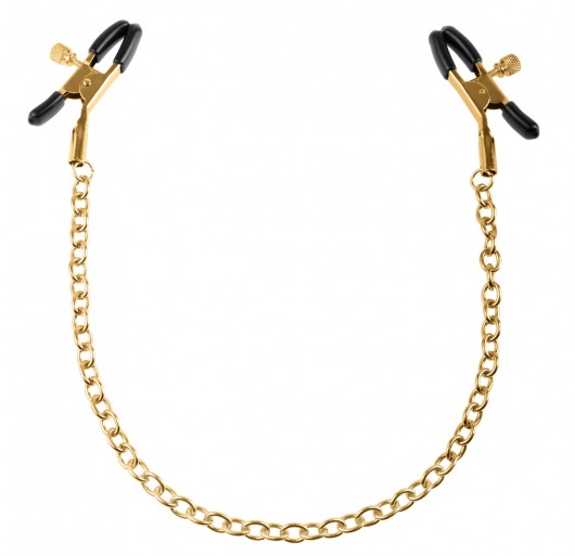 Чёрные с золотом зажимы на соски Gold Chain Nipple Clamps - Pipedream - купить с доставкой в Омске