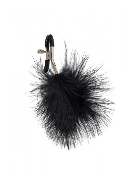 Зажимы на соски с черным пухом Euphoric - Lola Games - купить с доставкой в Омске