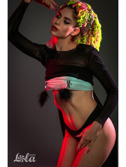 Зажимы на соски с черным пухом Euphoric - Lola Games - купить с доставкой в Омске