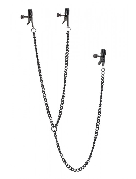 Черные зажимы на соски и клитор на цепочке DELUXE NIPPLE   CLIT CLAMPS - Dream Toys - купить с доставкой в Омске