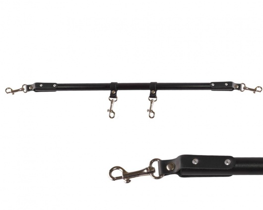 Черная металлическая распорка с кожаными ремешками и карабинами - 50 см. - Sitabella - купить с доставкой в Омске