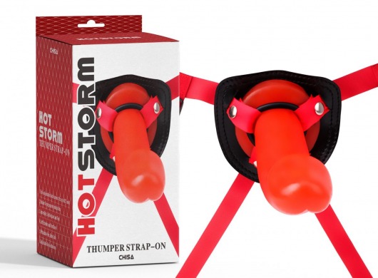 Красный страпон Thumper Strap-on на ремешках - 18 см. - Chisa - купить с доставкой в Омске